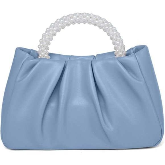 Women Small Pearl Handbags Soft Leather Blue - Picture 1 of 6